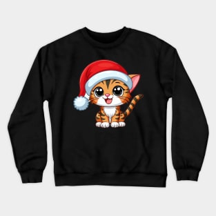 Bengal Cat Wearing Santa Hat Smiling Merry Christmas Crewneck Sweatshirt